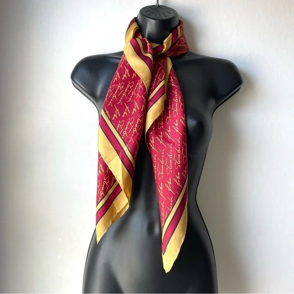 Josh Bach 100% Silk Scarf John Steinbeck Signature Print Red Square 35 x 35 In. - Picture 1 of 11